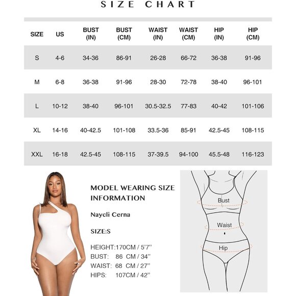 Women White One Shoulder Cutout Front Tummy Control Body Suit Tank Tops - Picture 5 of 5